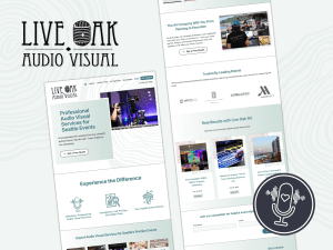 The Live Oak AV website is shown in full page screenshots.